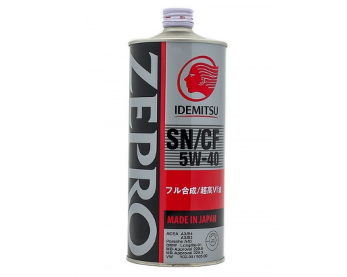 Масло моторное синтетическое 5W-40 ZEPRO EURO SPEC SN/CF, Fully-Synthetic, IDEMITSU, 1 литр
