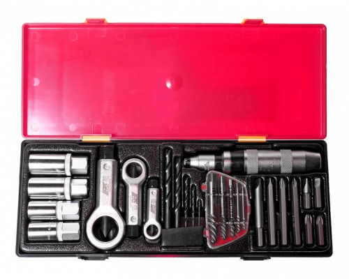 Набор инструментов для демонтажа крепежных элементов с поврежденной резьбой 26 предметов в ложементе JTC-K8261